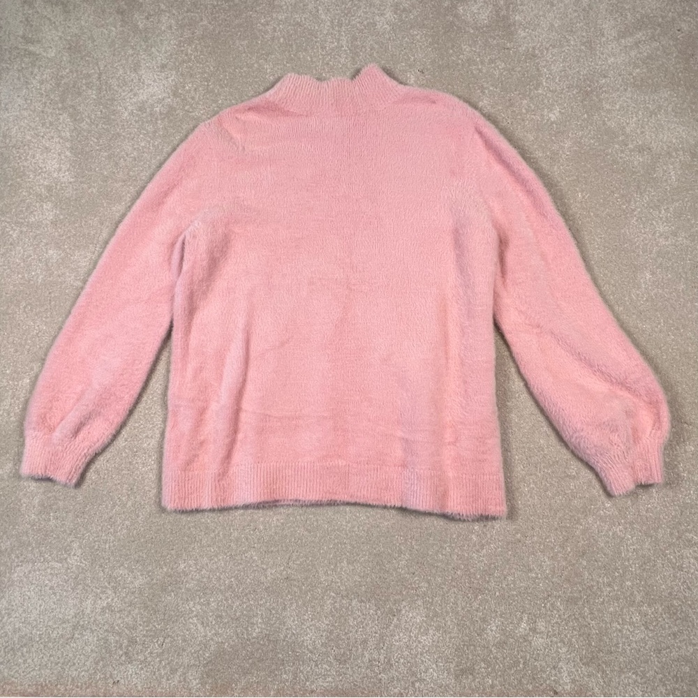 Lands' End Pink Soft Fuzzy Mock Neck Sweater Nylon/Cotton Blend Women's Large - Picture 5 of 12